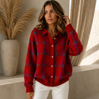 Saint Claire™ Premium-Strickjacke mit Karomuster in Rot