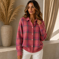 Saint Claire™ Premium-Strickjacke mit Karomuster in Rosa