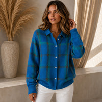 Saint Claire™ Premium-Strickjacke mit Karomuster in Marineblau