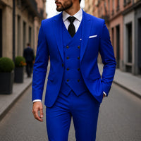 Anzug Montevic™ mit doppelreihiger Weste, schmalem Schnitt und Einstecktuch in Blau