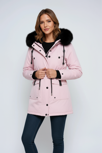 Damen Winterparka mit Kapuze, Taschen und Tunnelzug in Rosa