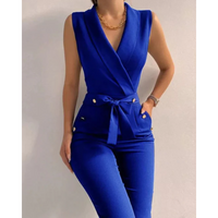 Aurora | V-Ausschnitt Ärmellos Jumpsuit in Blau