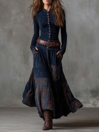 Clara | Vintage-Maxikleid mit langen Ärmeln in Blau
