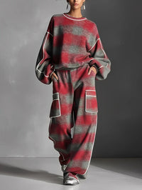 Lina | Stylisches Pullover & Hosen Set für Damen in Rot Grau