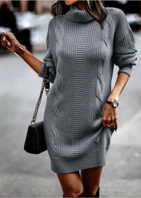 Elin | Grob gestricktes Damen Kleid lässig & elegant in Grau