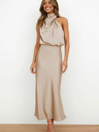 Rosemary | Neckholder Abendkleid in Beige