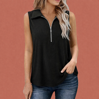 Ärmelloses Poloshirt mit Reißverschluss für Damen | Elinora in Schwarz