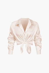 Damen Geknöpft Lang Bluse in Beige