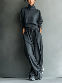 Lieselotte | Strick Ensemble Weite Hose in Kohlenstoff