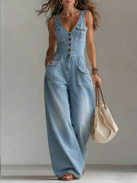 Claire | Damen V-Ausschnitt Jumpsuit in Himmelblau