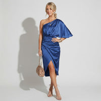 Paula | Damen Festliches One-Shoulder Midikleid in Blau