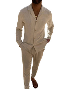 Abgestimmtes Herrenhemd- und Hosen-Set in Beige