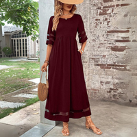Amelie | Damen Elegantes Rundhalsausschnitt Maxikleid in Bordeaux