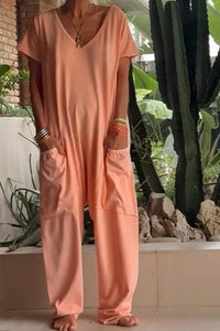Amira | Damen V Ausschnitt Kurze Ärmel Jumpsuit in Orange