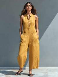 Anastasia | Damen Ärmellos Jumpsuit mit Knopfleiste in Gelb
