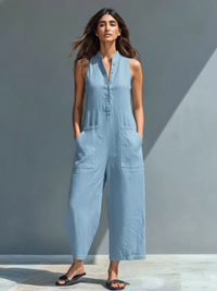 Anastasia | Damen Ärmellos Jumpsuit mit Knopfleiste in Blau
