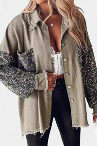 Angelika | Damen Oversized Pailletten Jeansjacke in Khaki