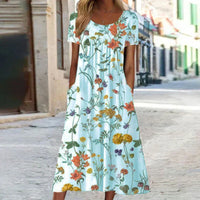 Annabella | Damen Blumen Midi Sommerkleid in Hellblau