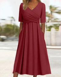 Annabelle - Kurzärmeliges Crossover-Kleid in Rot