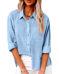 Annelis | Damen Hemdbluse Langarm mit Kragen in Hellblau