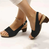 Annika | Damen Keilabsatz Slingback Sandaletten in Schwarz