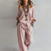 Annika | Damen Off Shoulder Zweiteiler Set in Rosa