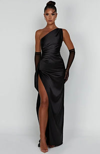 Emilia | Damen Elegantes Ein Schulter Ausschnitt Maxikleid in Schwarz