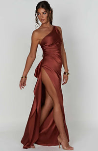Emilia | Damen Elegantes Ein Schulter Ausschnitt Maxikleid in Rosa