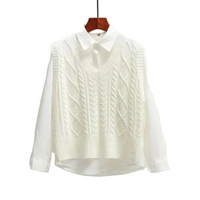 Ärmelloser Pullover mit V-Ausschnitt und gerader Form in Weiß