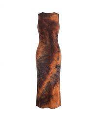 Ärmelloses Batik-Maxikleid für Damen in Braun