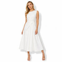 Ärmelloses Midi-Kleid für Damen mit seitlichem Knoten in Weiß