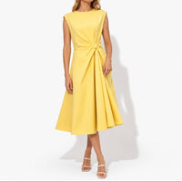 Ärmelloses Midi-Kleid für Damen mit seitlichem Knoten in Gelb