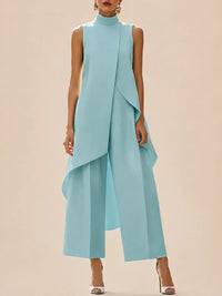 Ärmelloses Set aus Mock-Neck-Tunika und Wide-Leg-Hose für Damen in Hellblau