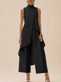 Ärmelloses Set aus Mock-Neck-Tunika und Wide-Leg-Hose für Damen in Schwarz