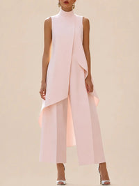 Ärmelloses Set aus Mock-Neck-Tunika und Wide-Leg-Hose für Damen in Hellrosa