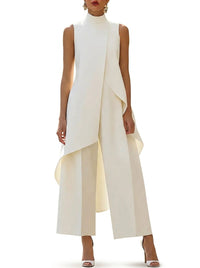 Ärmelloses Set aus Mock-Neck-Tunika und Wide-Leg-Hose für Damen in Weiß