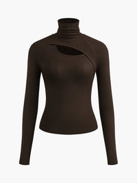 Valentina | Rollkragen Cut-Out Top in Braun