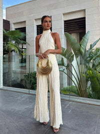 Ayla | Neckholder Plissee Zweiteiliges Set in Champagner