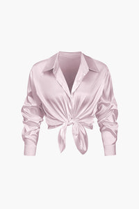 Damen Geknöpft Lang Bluse in Rosa