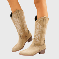 Baylor | Damen Westernstiefel mit weitem Schaft und gestapeltem Blockabsatz in Sepia