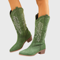 Baylor | Damen Westernstiefel mit weitem Schaft und gestapeltem Blockabsatz in Grün