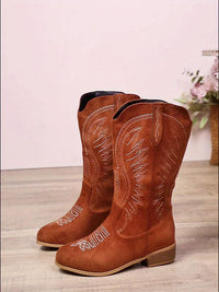 Damaris | Damen Westernstiefel für breite Waden mit Stickerei in Hellbraun