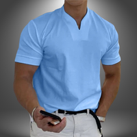 Belo | Herren cleanes V-Ausschnitt Shirt Kurzarm in Blau