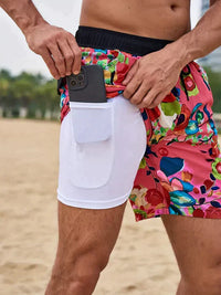 Benedikt | Herren Badeshorts mit Innenfutter in Dunkelrosa