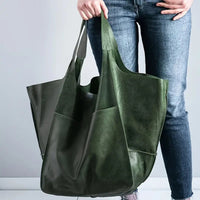Charlotte | Übergroße Veganleder Tote Bag mit Magnetverschluss in Oliv