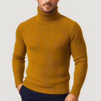 Bernd | Herren Gerippter Taillierter Rollkragenpullover in Gelb