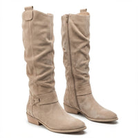 Lavinia | Damen kniehohe Stiefel mit seitlichem Reißverschluss in Beige