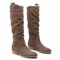 Lavinia | Damen kniehohe Stiefel mit seitlichem Reißverschluss in Taupe