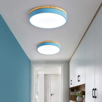 Runde Holz Deckenleuchte Hell LED Deckenlampe Wohnzimmer in Blau