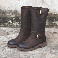 Ophelia | Schnalle Blockabsatz Stiefel in Kaffeebraun